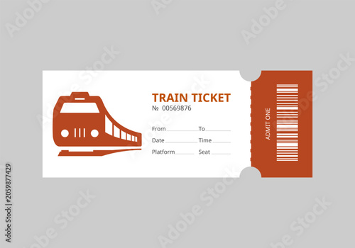 Schilderij op canvas Train Ticket Template with Barcode and Railway Transport Icon