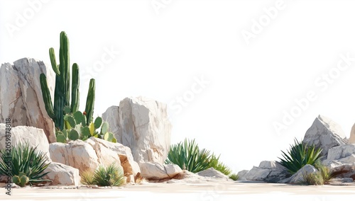 Cactus and Rocks in Desert Landscape