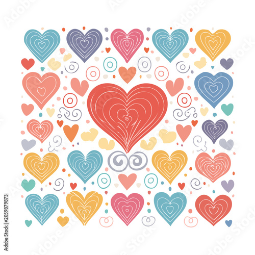 Colorful heart pattern illustration with swirls and dots