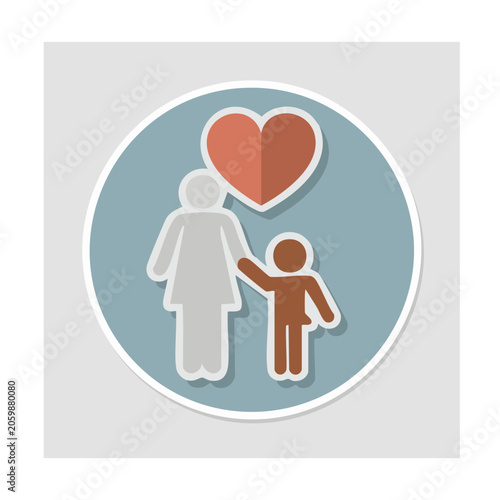 Flat icon of mother and child with heart