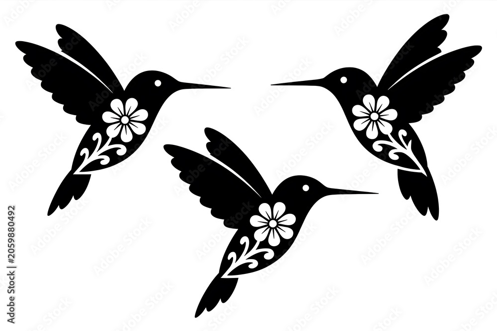 Fototapeta premium Floral Hummingbird Silhouette Vector Art Design High Resolution Picture