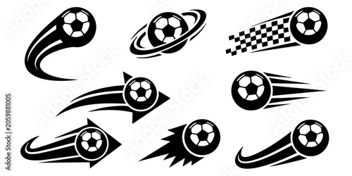 Canvastavla Illustrations of soccer balls with dynamic motion graphics and speed lines
