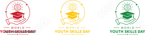 World youth skills day icons green yellow and teal versions