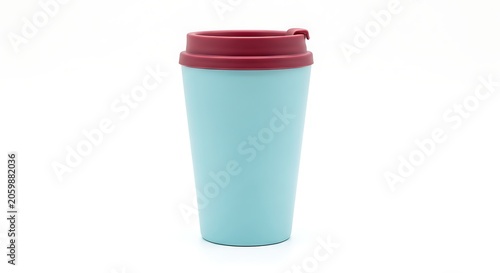 Reusable light blue coffee cup with maroon lid reusable beverage container