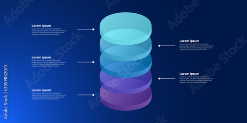 Modern 5 Layer Isometric Cylinder Business Infographic Template with 3D Stacked Transparent Discs