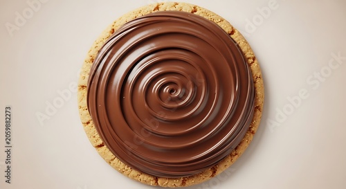 Single round chocolate topped cookie isolated on neutral background