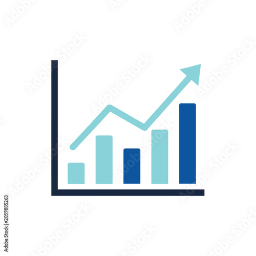 Bar chart with an upward trend line illustrates financial growth and progress.