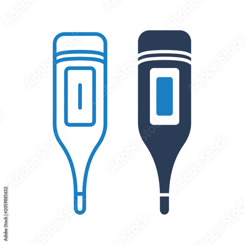 Thermometers demonstrate digital medical technology in a two tone icon set.