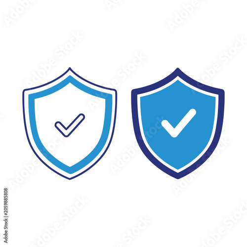 Shield icons with checkmarks symbolize security and protection for digital services.