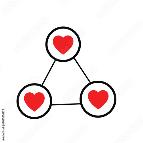 Hearts connect inside three circular frames.