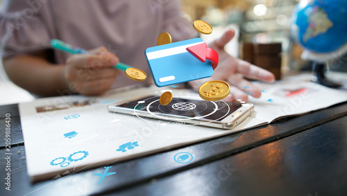 Digital Payment Concept with Credit Card and Coins