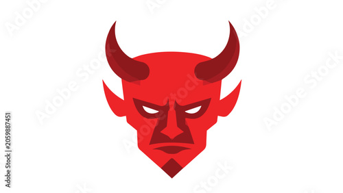 Stylized Red Devil Face Logo Design Illustration.