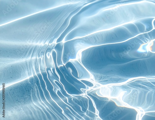 Abstract Blue Water Ripples with Shimmering Sunlight Reflection