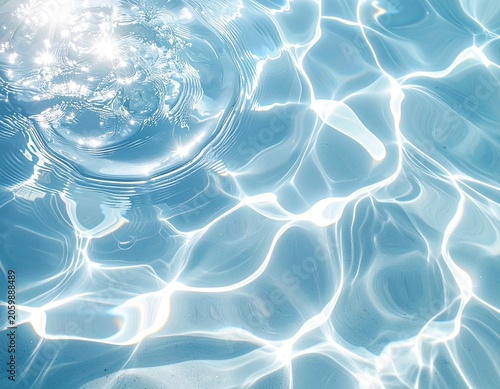 Crystal Clear Blue Water Surface with Sunlight Caustics Abstract Background