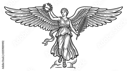 Golden Nike Winged Victory Goddess Black and White