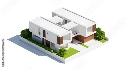 Modern minimalist white house exterior 3D model isolated on white background