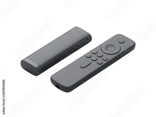 Illustration of Two gray remote controls on a white background.