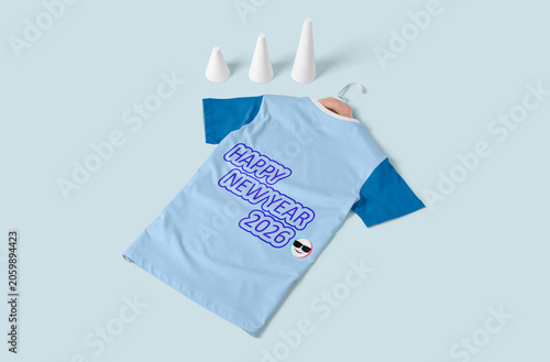 Baby clothes hanging on a clothesline with clean colorful cotton shirts and pants outdoors