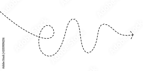 Vászonkép Stylized dashed line forming a winding, unpredictable path with a loop and waves