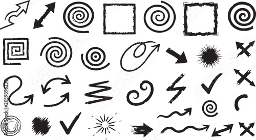 Hand Drawn Chalk Arrow Scribble Brush Vector Element Set