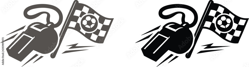 Naklejka premium Racing trophy and checkered flag icon set vector illustration for motorsports branding and competition graphics