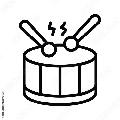 A customizable line icon showing drum percussion and rhythmic musical sound.
