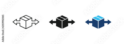 Photos Isometric delivery box with bidirectional arrows vector icon set, logistics dist