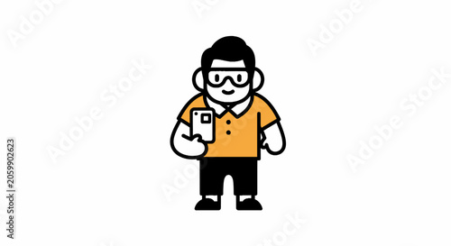 Young man holding smartphone and taking selfie
