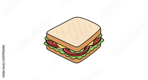 Grilled sandwich with tomato cheese and lettuce layers