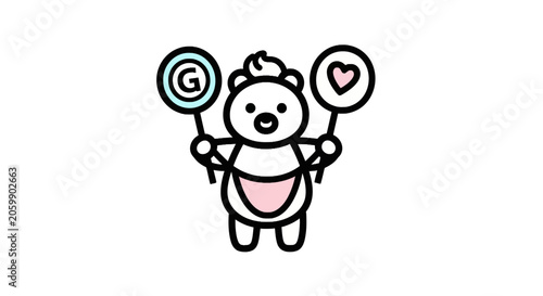 Cute cartoon bear holding heart and letter signs