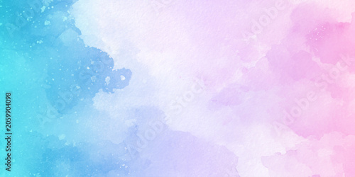 Tableau sur toile Abstract background image of sea with watercolor painted on white paper, Soft watercolor textures flow and blend organically across the background, soft aqua and turquoise abstract background