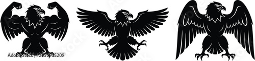 Three black eagle silhouettes strength freedom and american symbolism