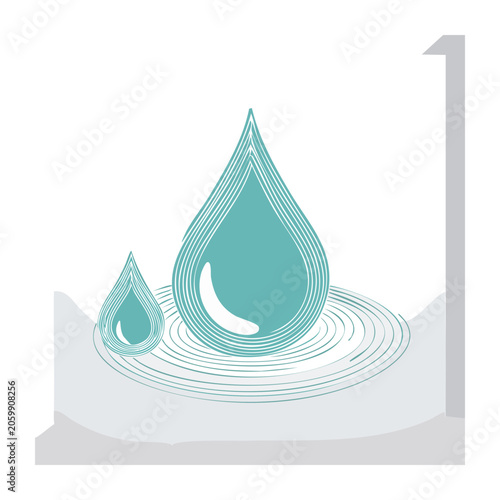 Minimalist teal water droplet with ripples illustration