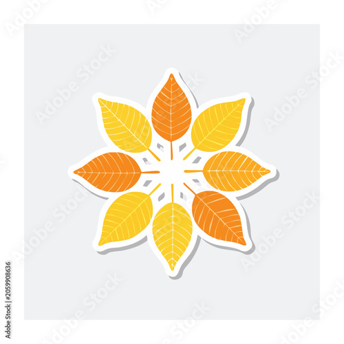 Radial autumn leaves illustration on white background