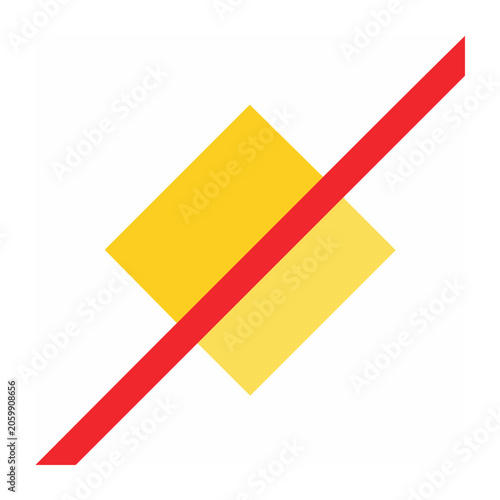 Red prohibition sign with yellow square on white background