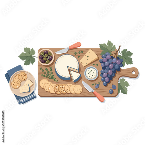 Foto Cheese board with grapes and crackers.