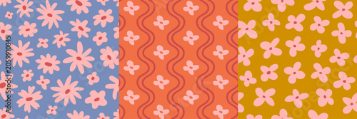 Obraz na plátně Hand drawn set of floral patterns in a naive style