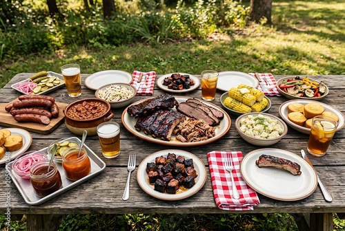 Lavish Outdoor BBQ Picnic Spread with Grilled Meats and Sides