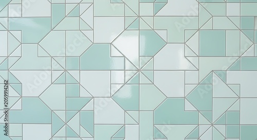 Modern Abstract Mint Green and White Geometric Tile Wall Background