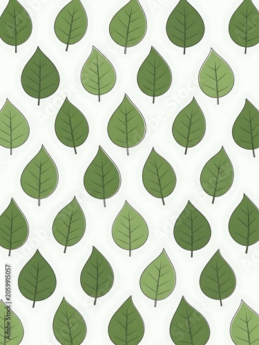 Seamless Green Leaf Illustration Pattern on White Background