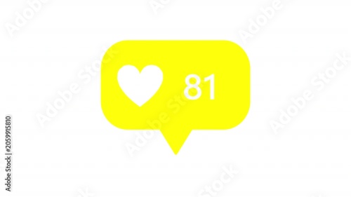Yellow Heart Animation Icon Notification Badge with Increasing Numbers Counter Notification Bubble Social Media Engagement Pop Up Counter Motion Graphics