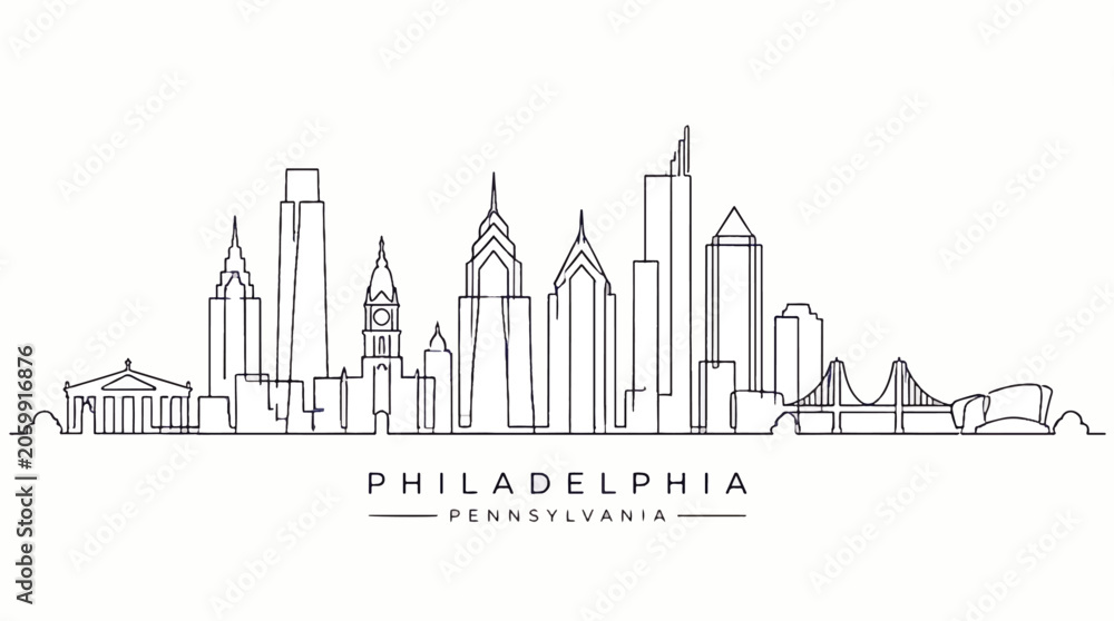 Obraz premium A minimalist line art vector illustration of the Philadelphia skyline