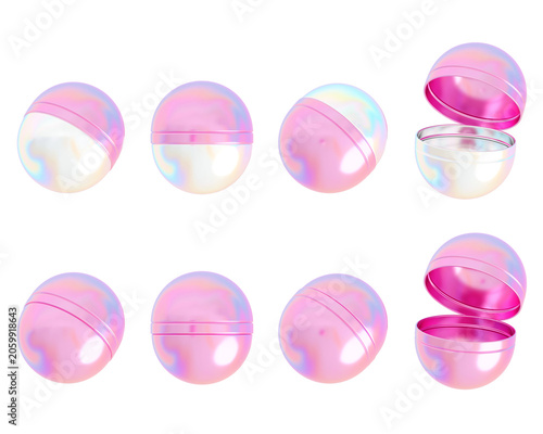 Pink Holographic Y2K Gacha Capsules 3D Illustration Set for Trendy Game Reward