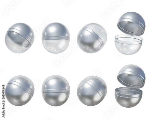 Silver Metallic Gacha Capsules 3D Illustration Set for Game and Reward Concept