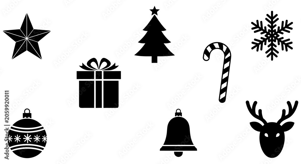 Fototapeta premium Christmas Silhouettes Star Tree Candy Cane And Other Holiday Shapes