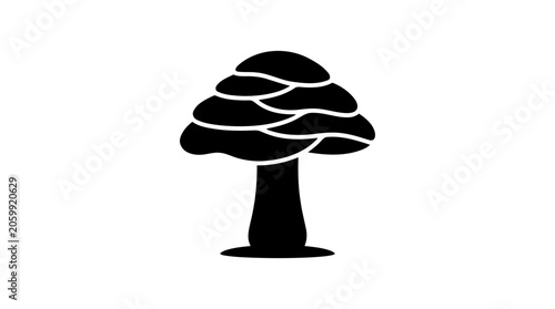 Fotografía Icon representing a stylized mushroom with layered cap design in solid black flat vector