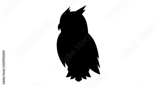 Konstfotografi Minimalist black silhouette icon of a majestic owl perched facing left side isolated white
