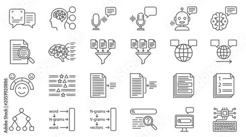 Cuadro en lienzo Set of natural language processing and text analysis icons for artificial intelligence tech