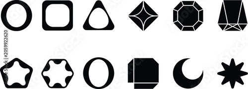 Tableau sur toile Geometric shapes and abstract including crystals, a stylized crescent moon emble