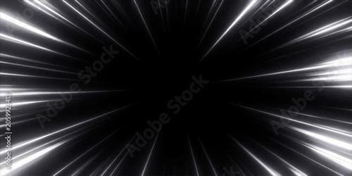 Fotografie Zooming speed lines, abstract light streaks, and a black background evoke a sense of rapid movement or a wormhole effect
